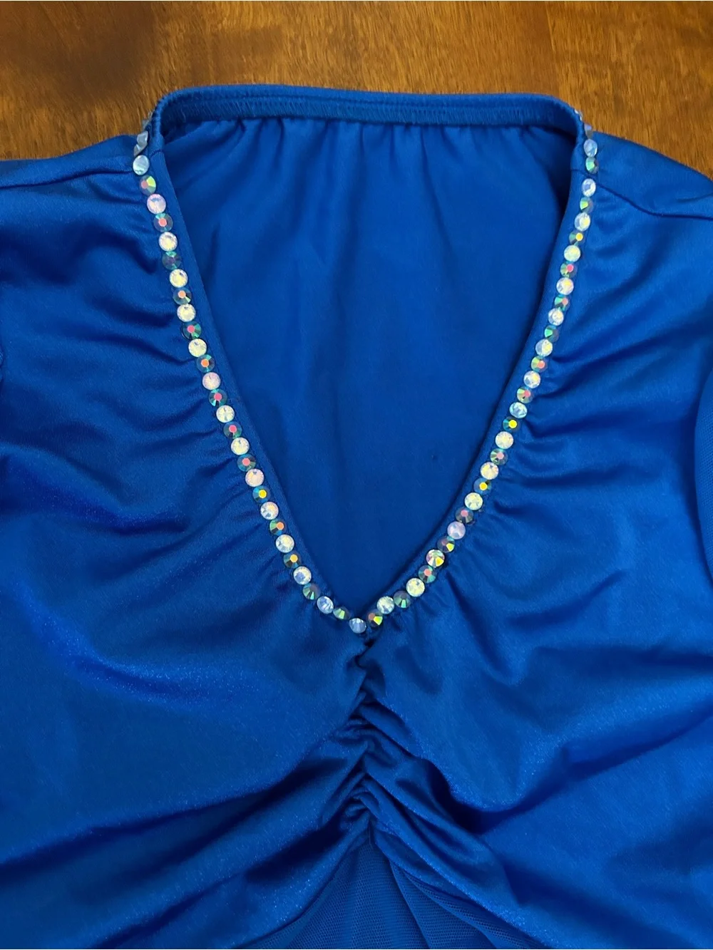 Kelle Ocean Eyes Stoned Sheer Royal Blue Dance Crop Top and Wrap Skirt Set